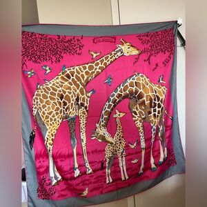 Pink and Gray Giraffe Print Scarf